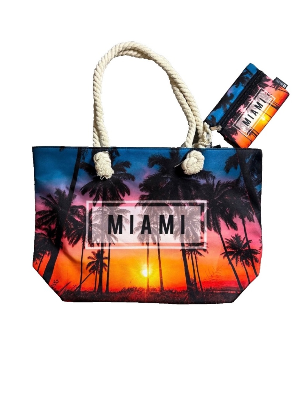 Robin Ruth Miami Orange Sunset Tote Bag, Beach Bag, Travel Bag, 2 piece NWT